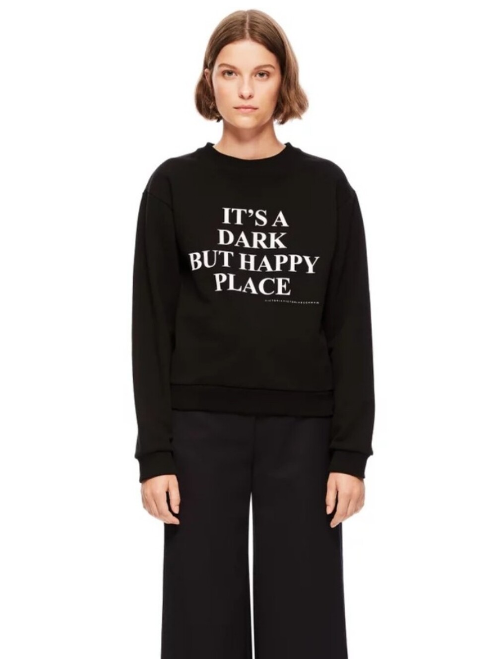 Victoria Beckham Black Graphic Crewneck Sweater with White Text